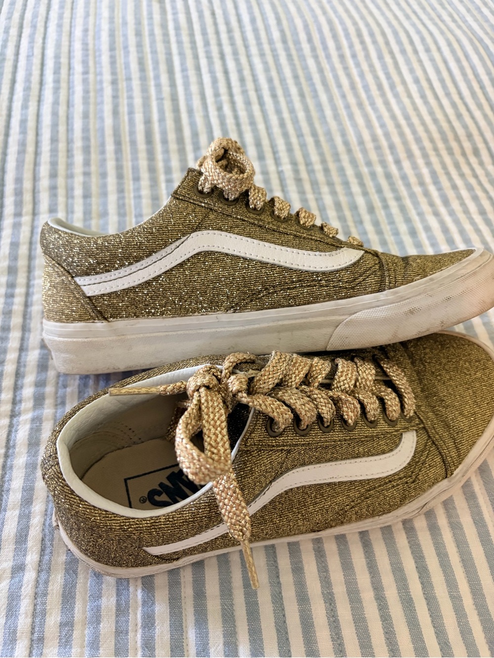 Vans Metallic Gold Low-Top Sneakers with White Stripe